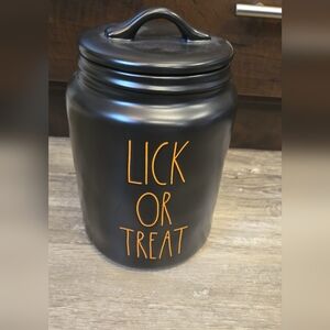 Rae Dunn Black and Orange 'Lick or Treat' Canister